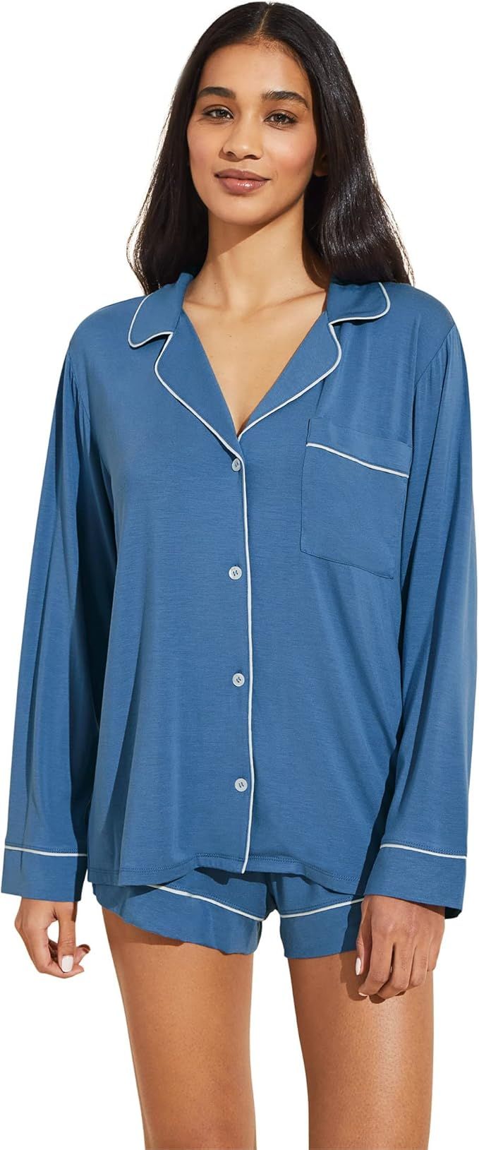 Eberjey Gisele Classic Women's Pajama Set | Long Sleeve Shirt + Shorts | Amazon (US)