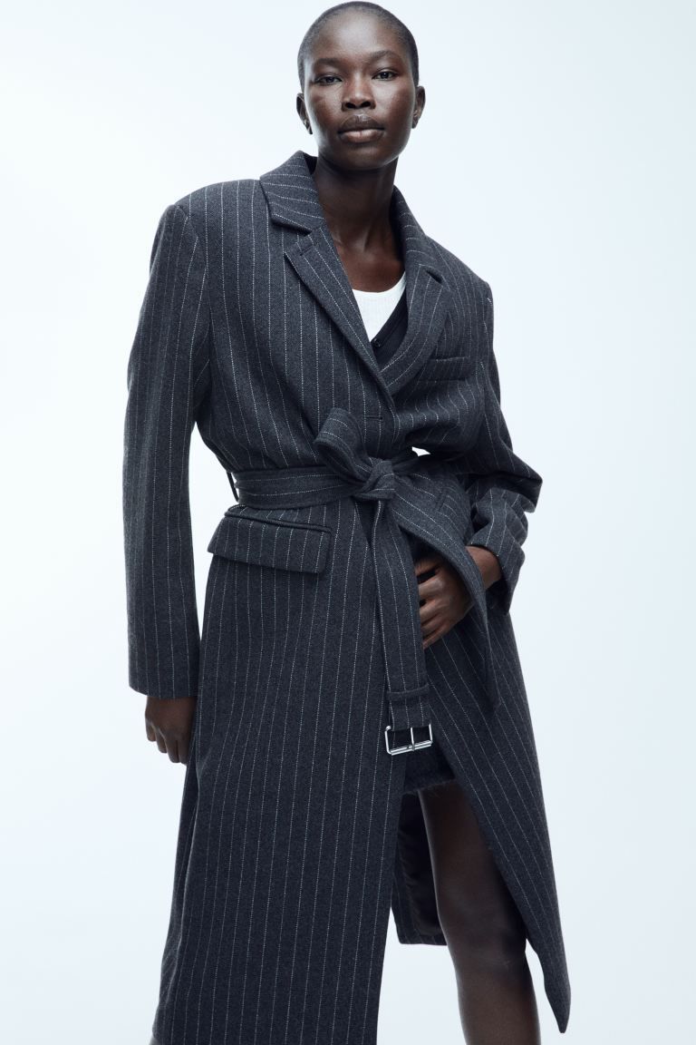 Wool-blend coat - Dark grey/Pinstriped - Ladies | H&M GB | H&M (UK, MY, IN, SG, PH, TW, HK)