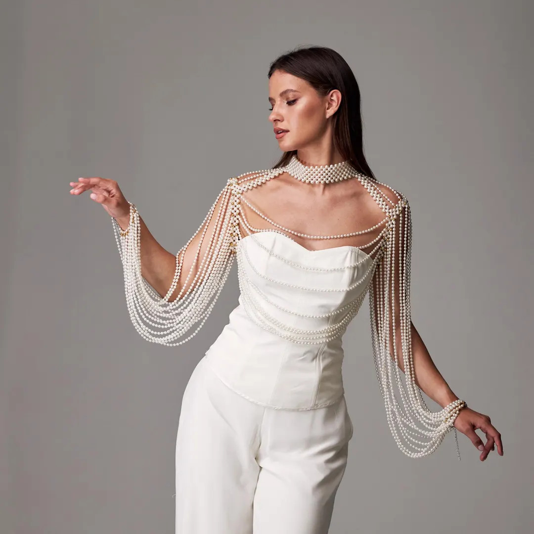 Pearl cape, Pearl body jewelry, Pearl body chain, Beaded bra, Pearl bra, Pearl beaded top, Should... | Etsy (US)