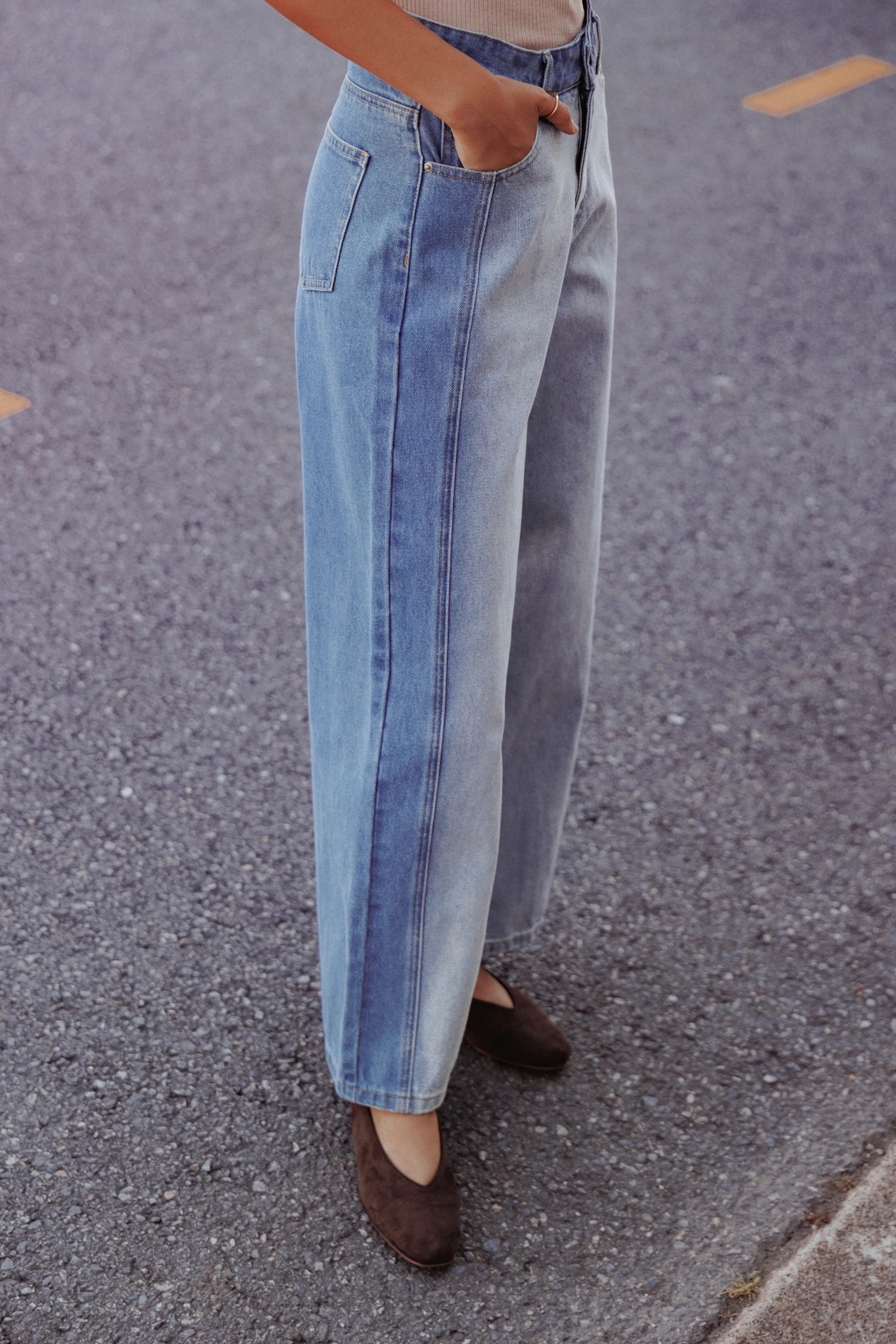 Yuri Wide Leg Jeans - Two Tone Blue | Petal & Pup (US)