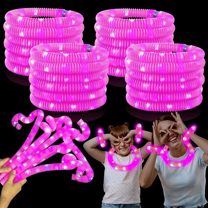 Pink Glow Sticks Party Favors for Kids 24 PCS,LED Light up Pop Tubes for Toddlers, Neon Necklaces... | Amazon (US)