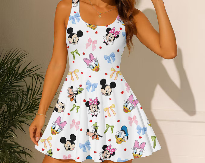 Mickey And Friends Skater Dress, Disneyland Trip Summer Dress, Mickey Minnie Goofy Donald Pluto D... | Etsy (US)
