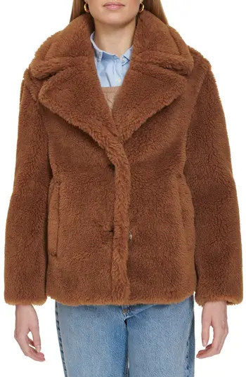 Cole Haan Teddy Wool Blend Faux Fur Jacket in Toffee at Nordstrom Rack, Size Small | Nordstrom Rack