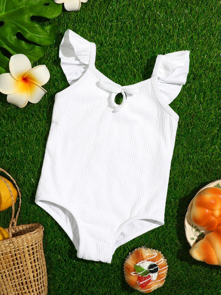 Baby Girl Frill Trim Textured One Piece Swimsuit | SHEIN
