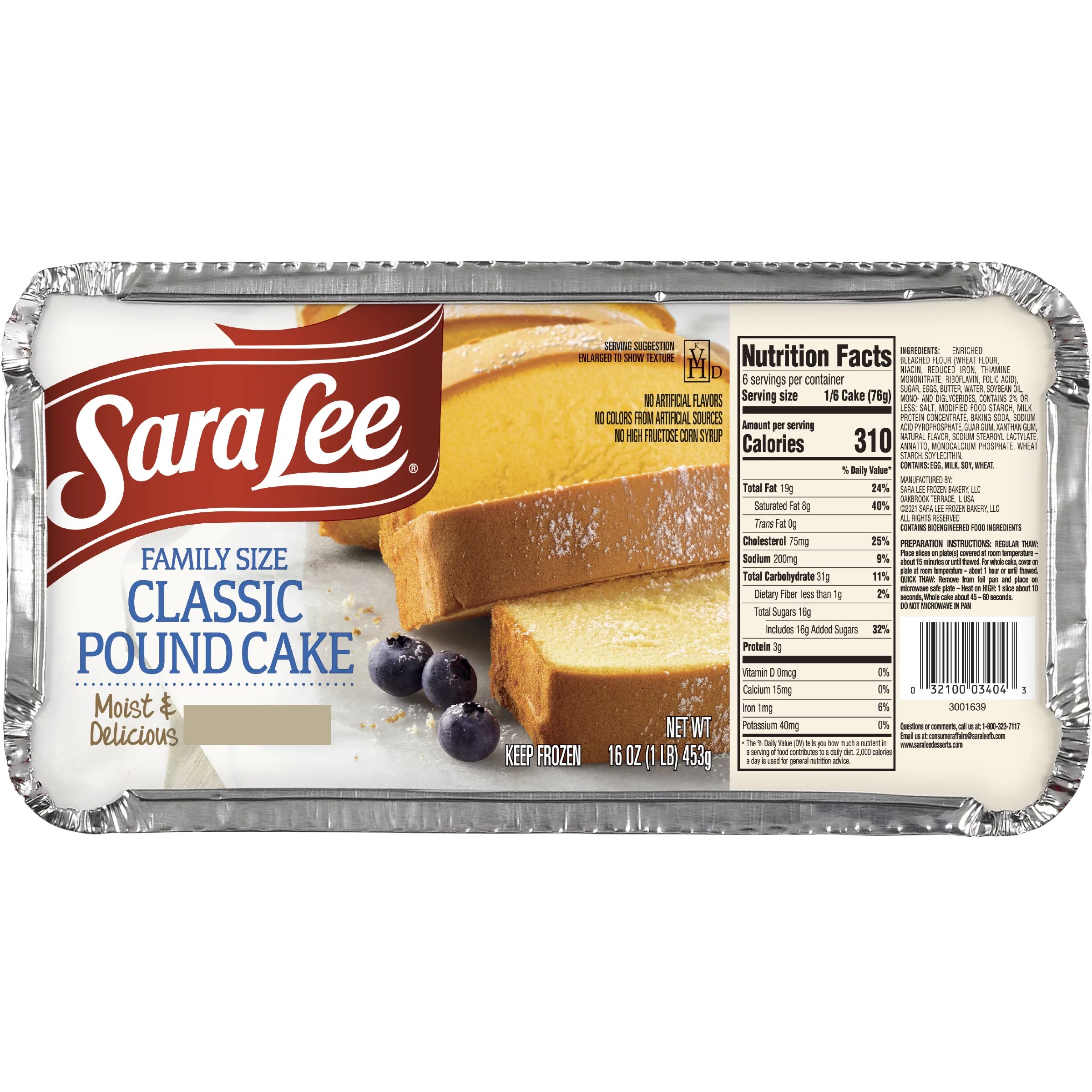 Sara Lee All Butter Pound Cake, Family Size, 16 oz (Frozen) | Walmart (US)