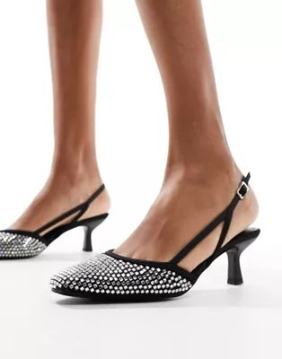 ASOS DESIGN Sindy embellished mid heeled shoes in black | ASOS (Global)