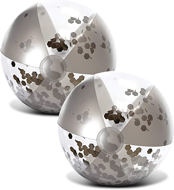 POZA Inflatable Beach Balls Set of 2 - Elegant Glitter Confetti Premium Floaters, Heavy Duty Viny... | Amazon (US)