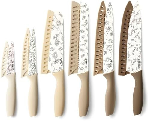 CAROTE Kitchen Knife Set, 6 Floral Knives with 6 Blade Guards, 12-Piece | Stainless Steel Blades,... | Amazon (US)