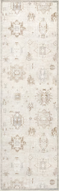 Beige Brenda Hazy Heraldry Washable 2' 6" x 8' Area Rug | Rugs USA