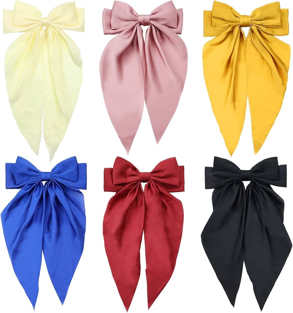 Lawie 6 Pack Satin Big Large Hair Bows for Women Oversized Giant Bow Hair Clips French Barrette w... | Amazon (US)