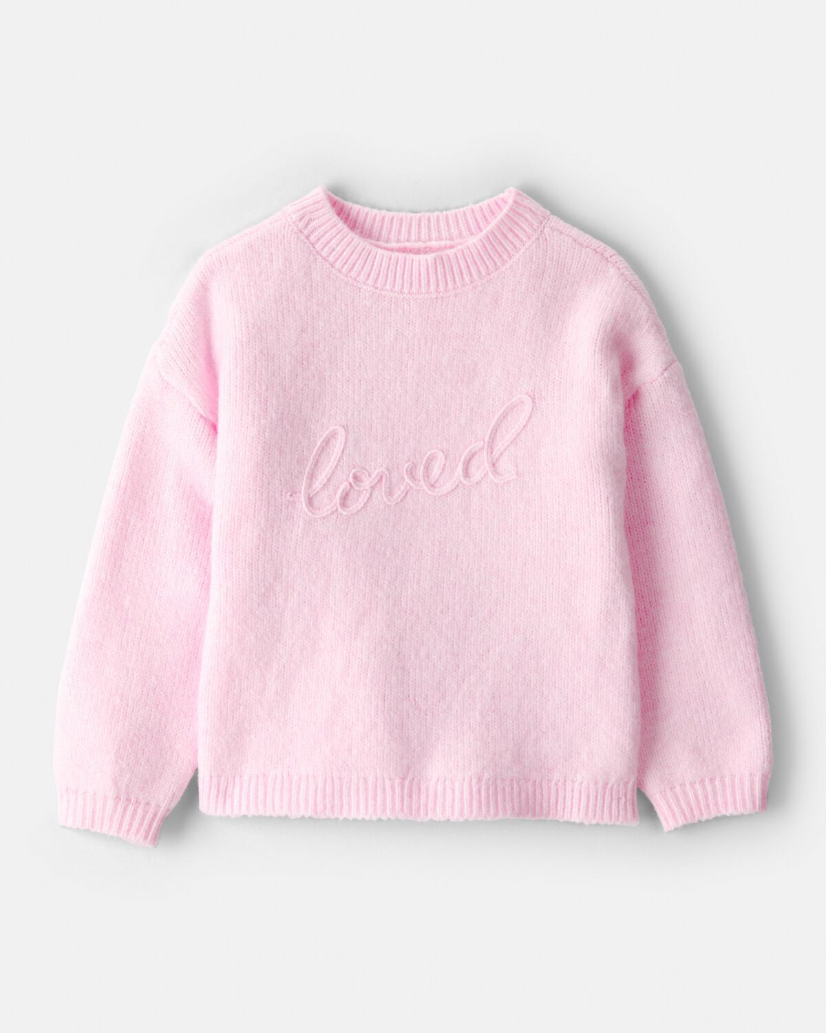 Toddler Girl Embroidered Loved Long-Sleeve Sweater - Pink | Carter's Inc