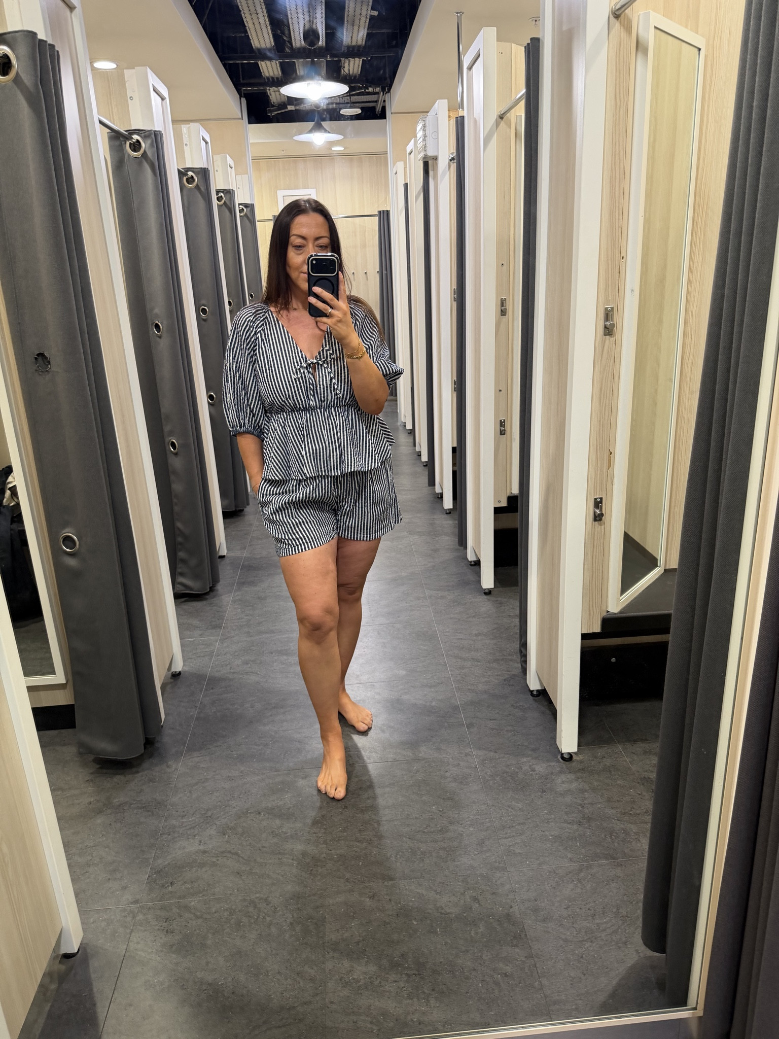 Paula Echevarría Striped shorts and puff shoulder blouse  

 #LTKuk #LTKsummer #LTKstyletip