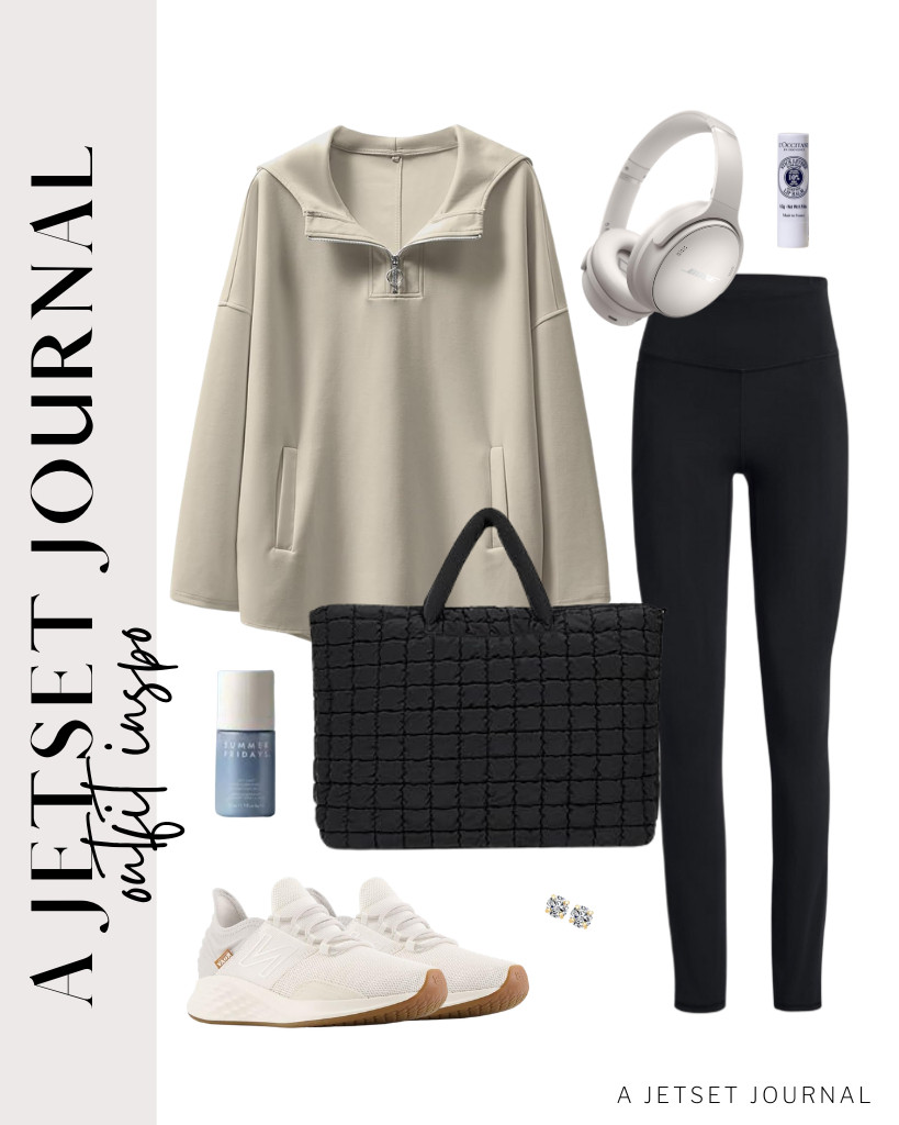 For the third look, wear a light khaki quarter-zip pullover paired with buttery-soft leggings. I’ve tried both the L’OCCITANE lip balm and the Summer Fridays hydration face mist, and I love them! 

 #LTKSeasonal #LTKSaleAlert #LTKTravel