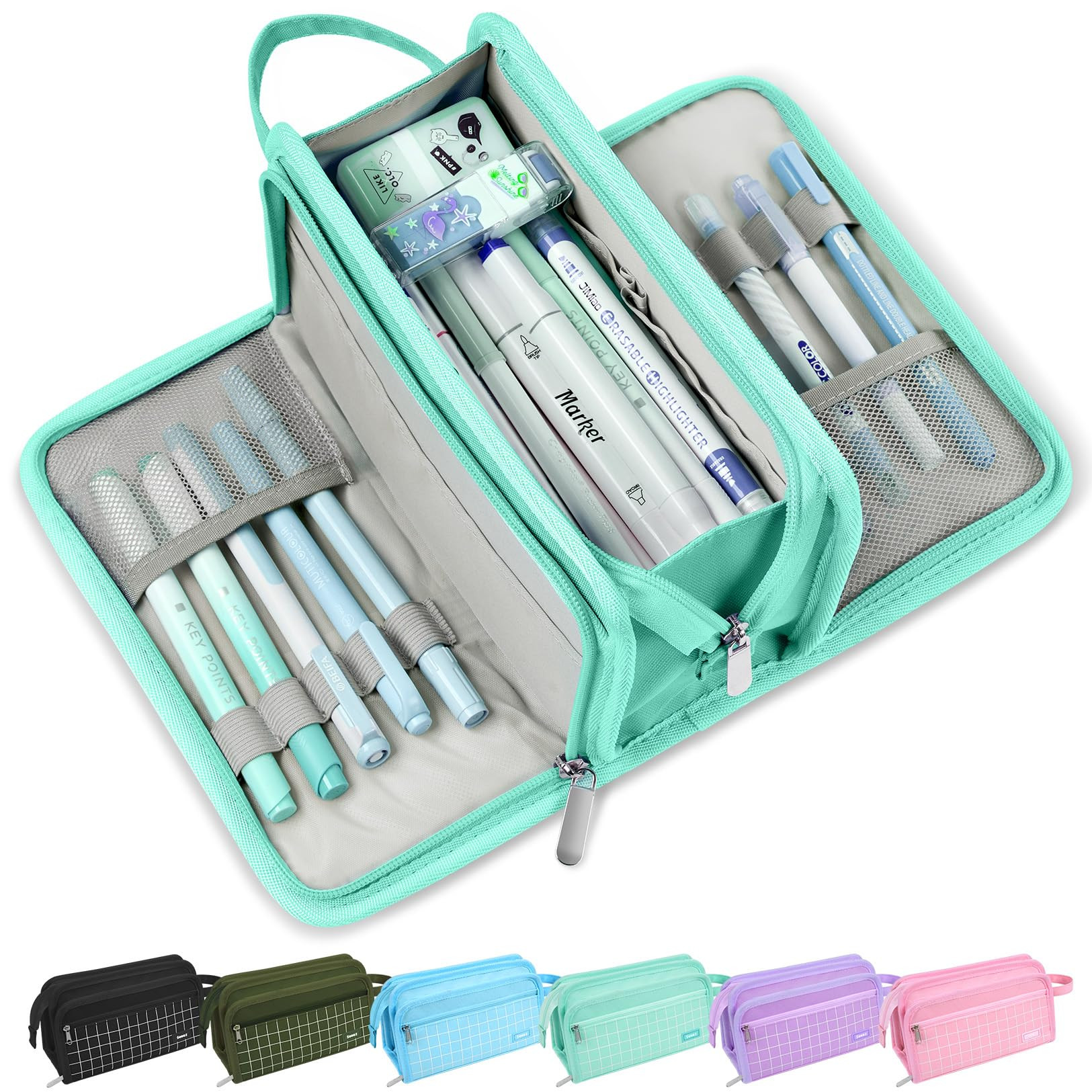 Sooez Large Pencil Case, Big Capacity Pencil Pouch Pen Bag with 3 Compartment, Portable Canvas St... | Amazon (US)