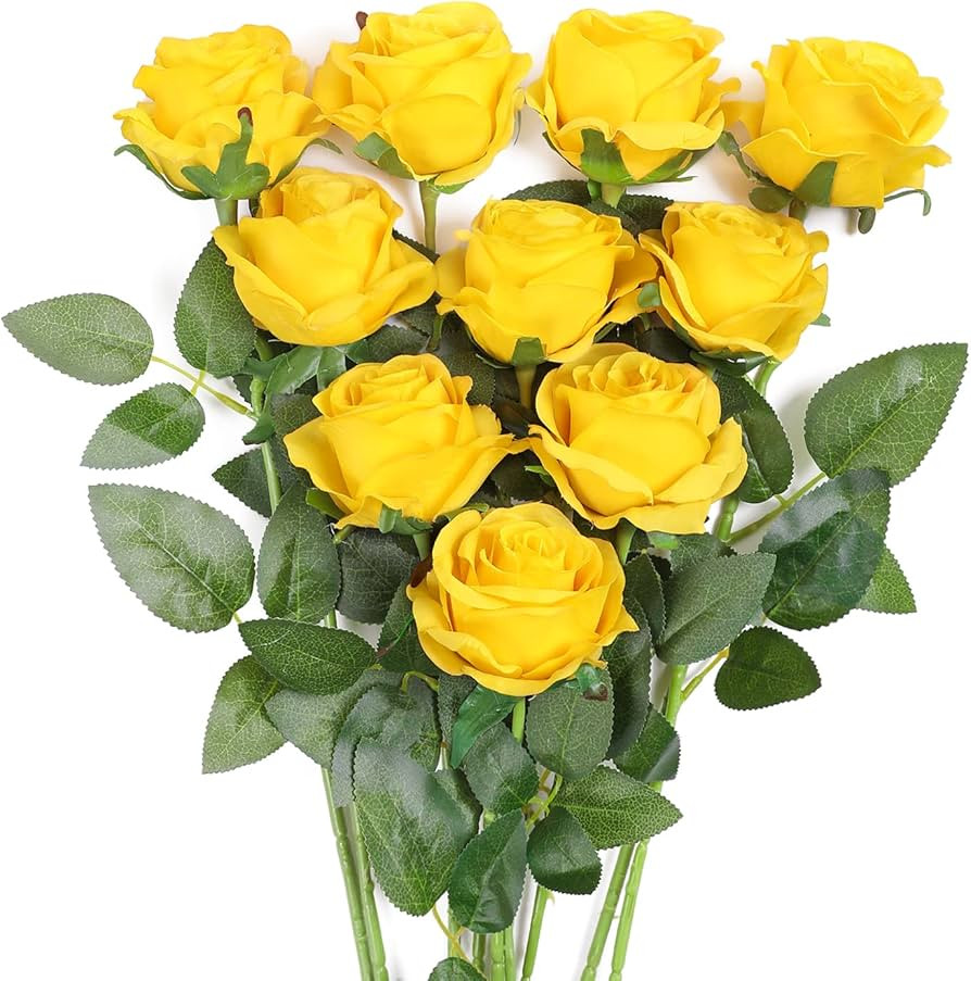 JUSTOYOU 10Pcs Artificial Roses Flowers, Realistic Blossom Roses, Real Touch Silk Rose, Single Fa... | Amazon (US)