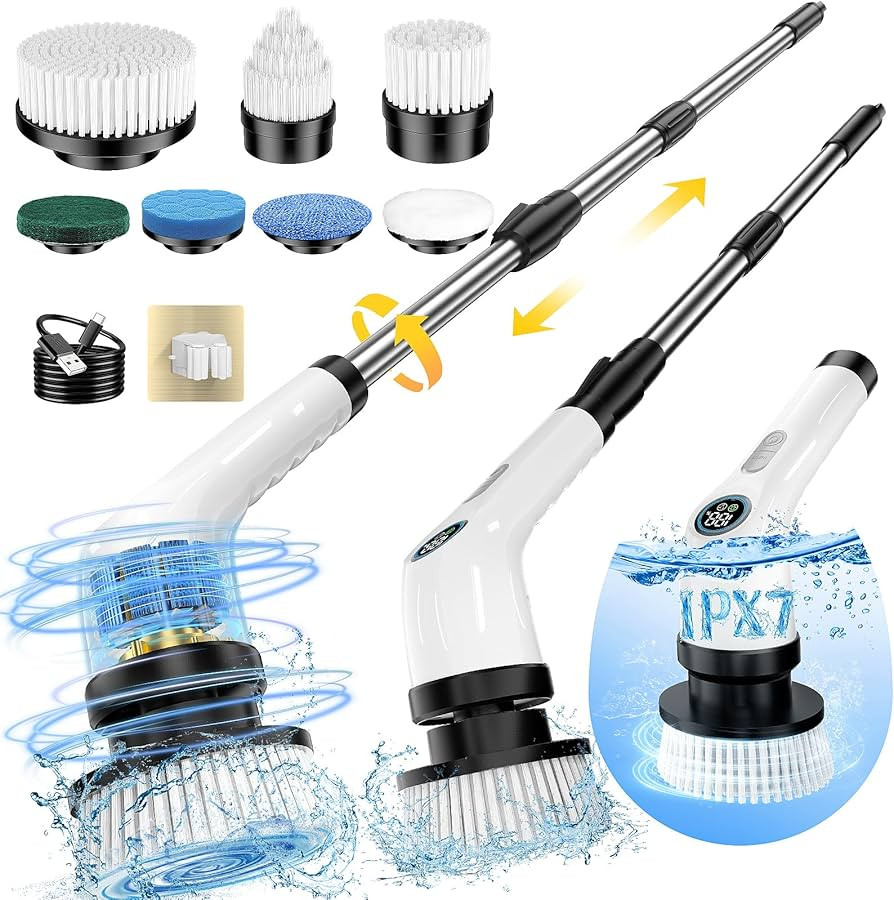 Electric Spin Scrubber, Full-Body IPX7 Waterproof Cordless Power Cleaning Brush with Adjustable E... | Amazon (US)