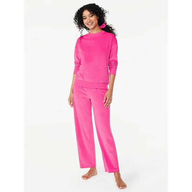 Joyspun Women's Ribbed Velour Top and Pants Pajama Set with Oversized Scrunchie, 3-Piece, Sizes S... | Walmart (US)