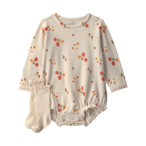 Carter's Child of Mine Baby Girl Bubble Romper and Sock Set, 2-Piece, Sizes 0/3-24 Months | Walmart (US)