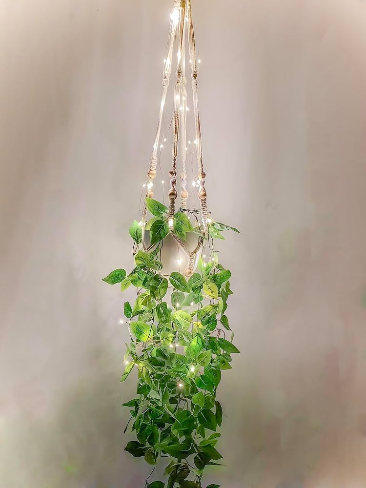 Fake Hanging Plants with Lights Artificial Plants for Home Decor Macrame Plant Hanger with Fake V... | Amazon (US)