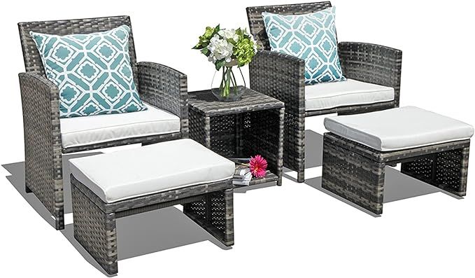 OC Orange-Casual 5 Piece Patio Furniture Set, Wicker Outdoor Conversation Chair and Ottoman Set w... | Amazon (US)