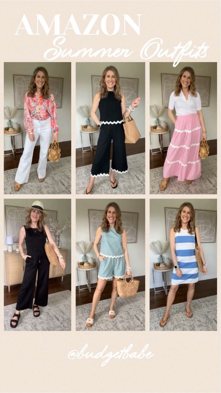 Amazon summer outfit roundup. I sized up to medium in the blouse and in the matching shorts set. Otherwise true to size small in the rest. Jumpsuit is a Spanx Air Essentials look for less #amazonfashion

#LTKOver40 #LTKStyleTip #LTKFindsUnder50