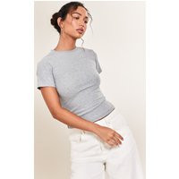 Grey Soft Rib Crew Neck Short Sleeve Top | PrettyLittleThing UK