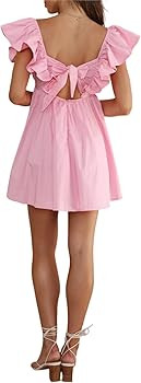 Women's Butterfly Flounce Sleeve Bow Tie Back Mini Babydoll Dress | Amazon (US)
