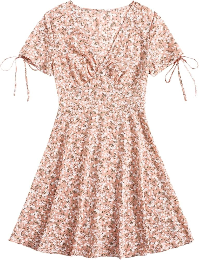 SweatyRocks Women's Short Sleeve Mini Dress V Neck Cut Out Knot Short Romper Jumpsuit | Amazon (US)