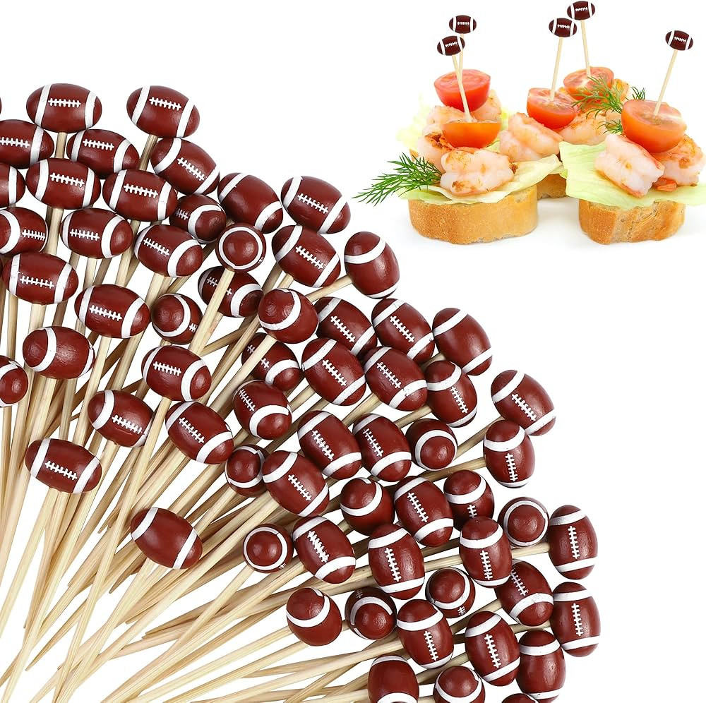 Hiwooii 100 Pieces American Football Toothpicks Decorative Football Cocktail Picks Sports Ball En... | Amazon (US)