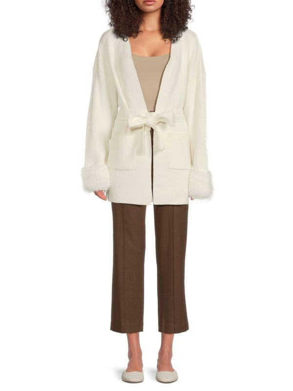 Faux-Fur-Trim Tie-Waist Cardigan | Saks Fifth Avenue OFF 5TH