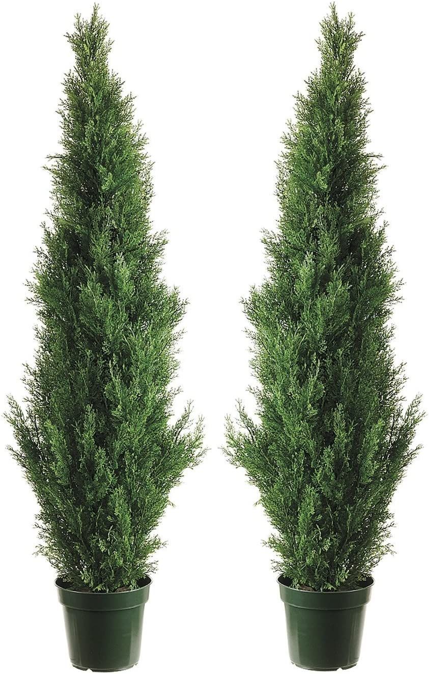 Two 4 Foot Outdoor Artificial Cedar Topiary Trees Uv Rated Potted Plants | Amazon (US)