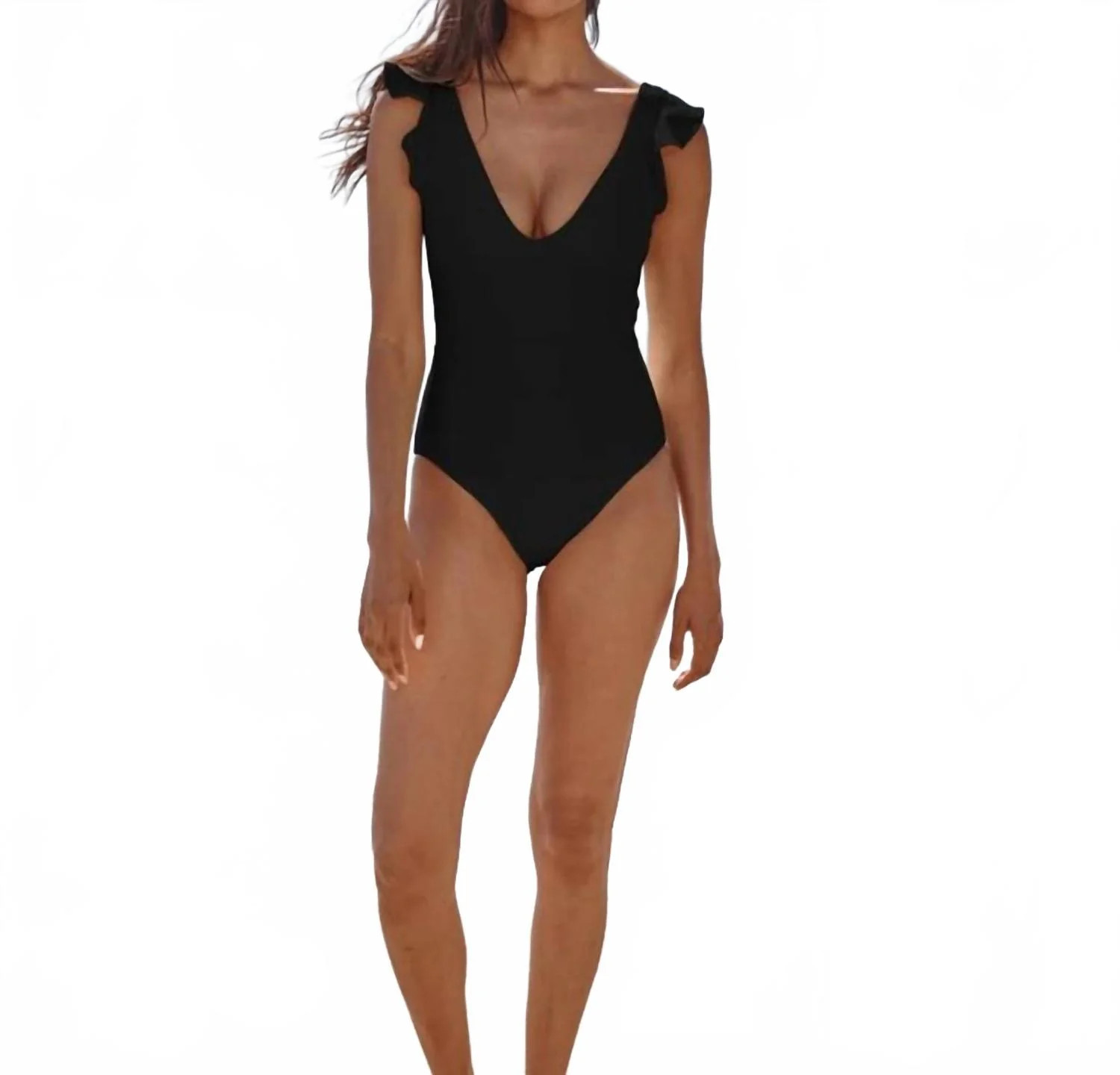 Ruffle Backflip One Piece In Black | Shop Simon