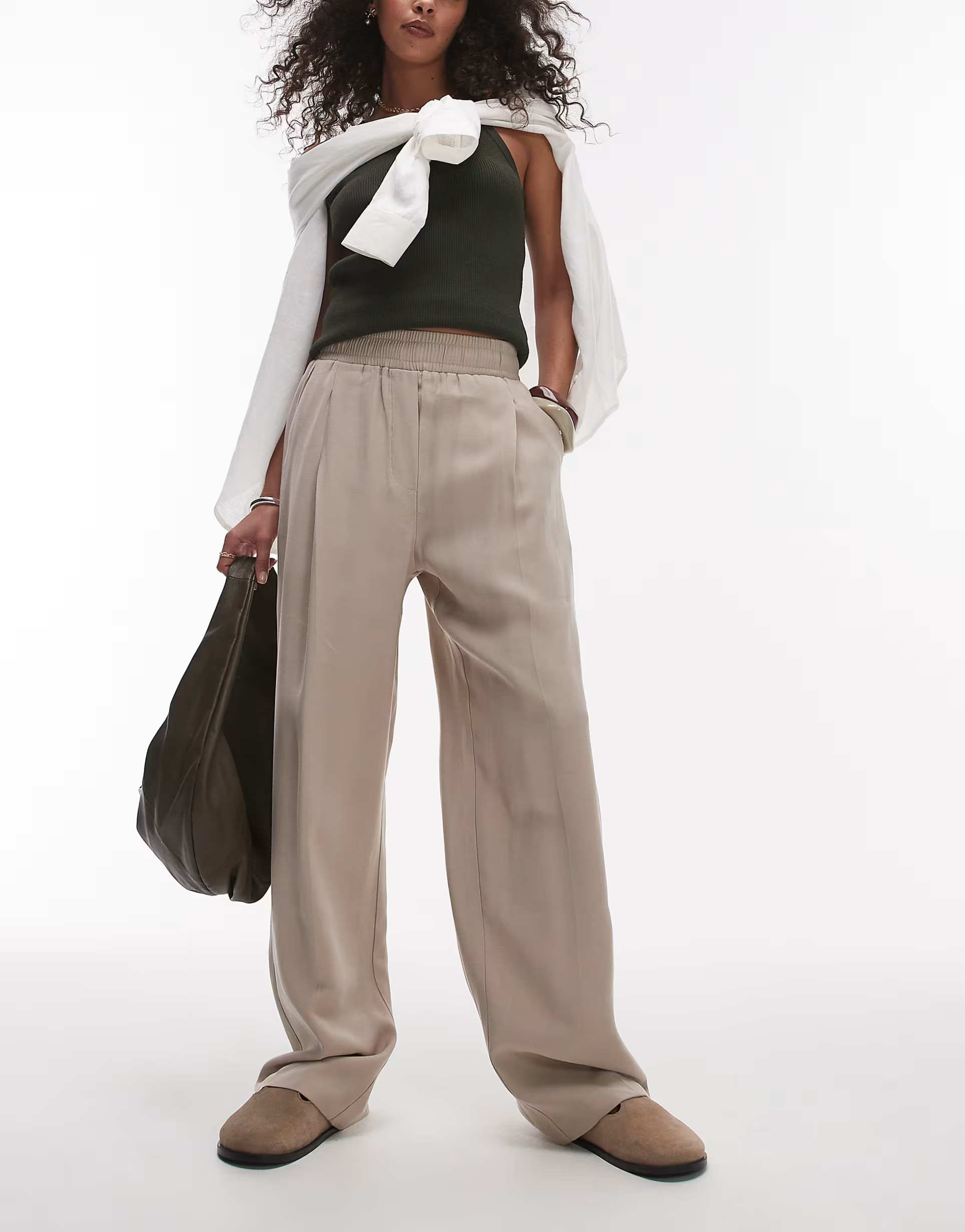 Topshop elasticated waistband tailored jogger trouser in stone | ASOS (Global)