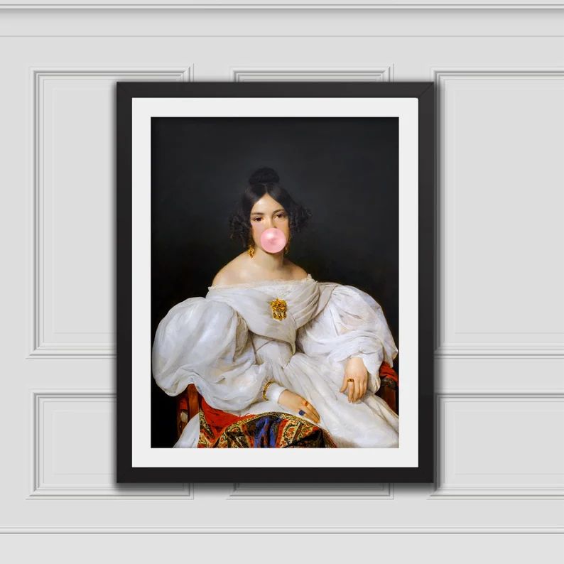 Louise Bubblegum Renaissance Portrait Print, Bubble Gum Wall Decor, Printable Art, Eclectic Wall ... | Etsy (US)