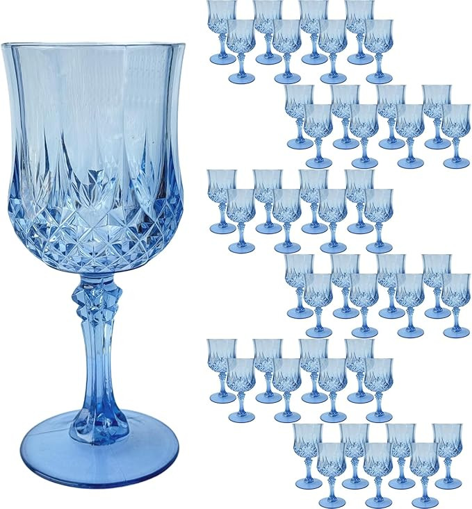 48 PCS Blue Plastic Wine Glasses,Reusable Plastic Wine Glasses,Blue Goblet Glass,Durable and Stur... | Amazon (US)