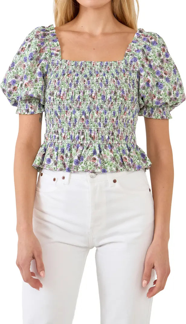 Endless Rose Floral Smocked Puff Sleeve Top | Nordstrom | Nordstrom