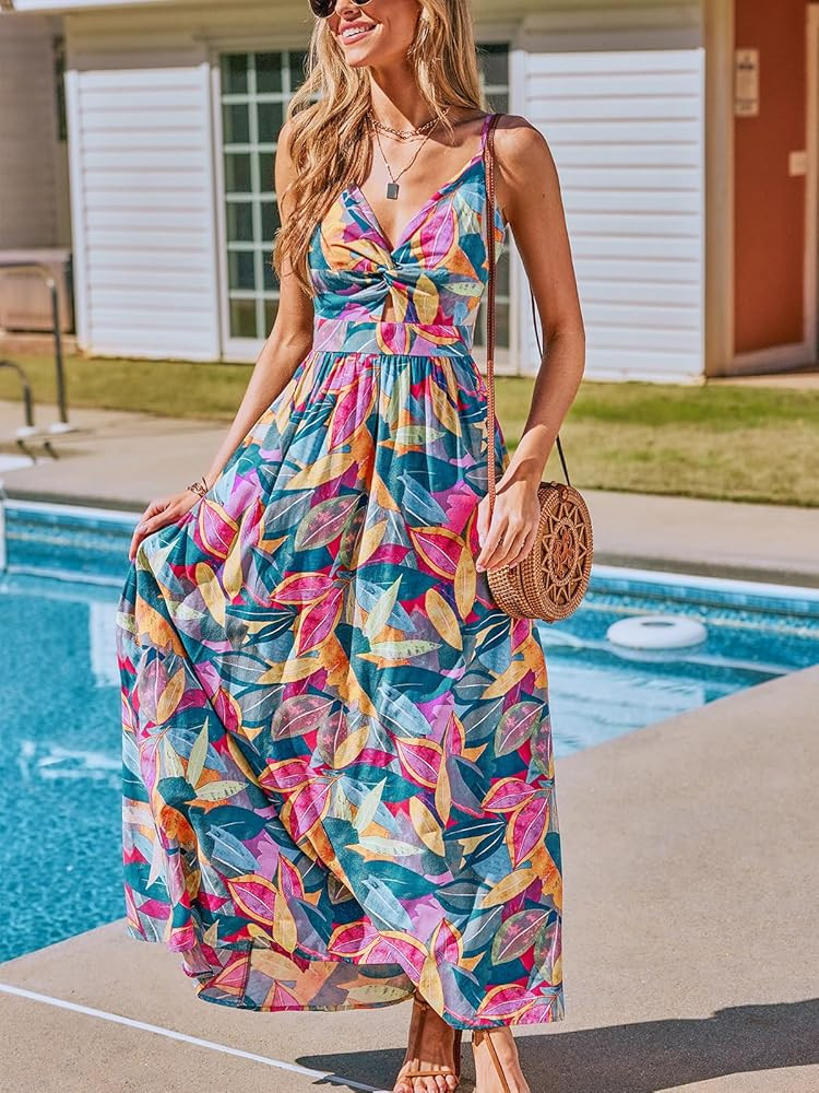 CUPSHE Women's Maxi Dresses Floral Twisted V Neck Sleeveless Formal Ruffled Casual Long Summer Dr... | Amazon (US)