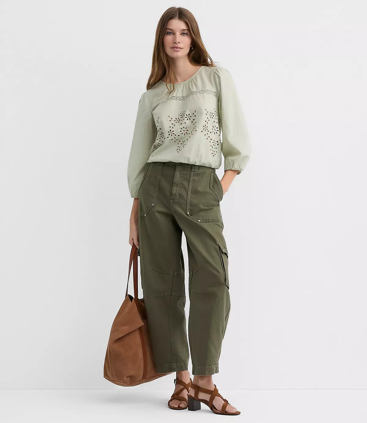 Lace Trim Eyelet Blouse | LOFT