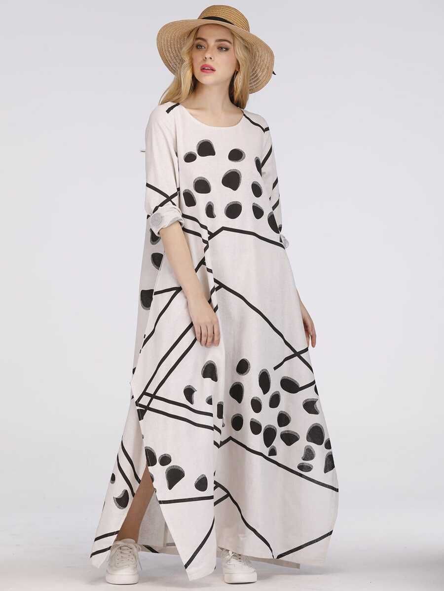 Split Side Graphic Print Longline Dress | SHEIN