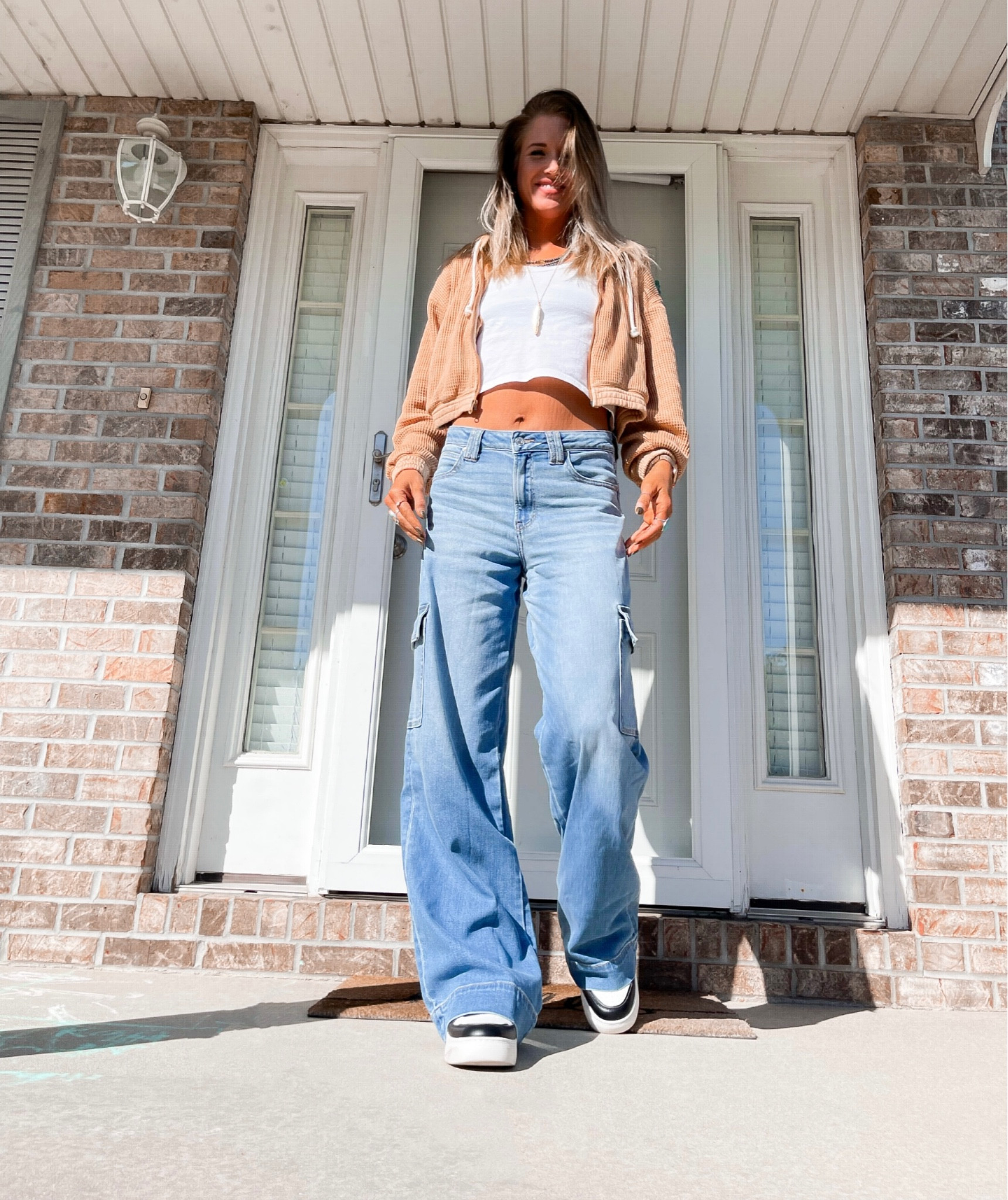 Yesterday’s errand running outfit | American Eagle jeans on sale for only $40 and SO. COMFY. run tts. Wearing a 4 

#targetfinds #fallfashion #comfycasual #ootd #salefinds #cargopants

#LTKshoecrush #LTKfindsunder50 #LTKsalealert