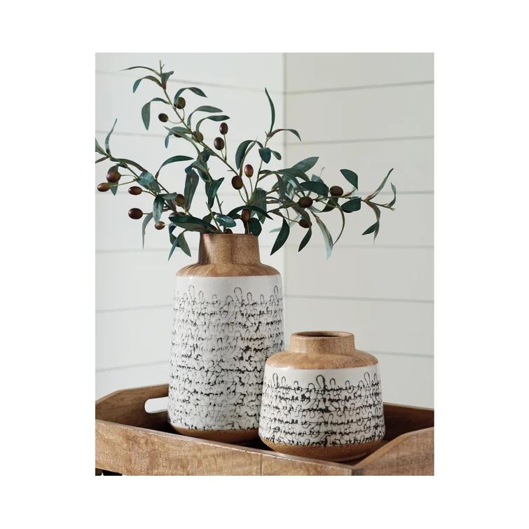 2 Piece Saez Tan/Black Indoor / Outdoor Ceramic Table Vase Set | Wayfair North America