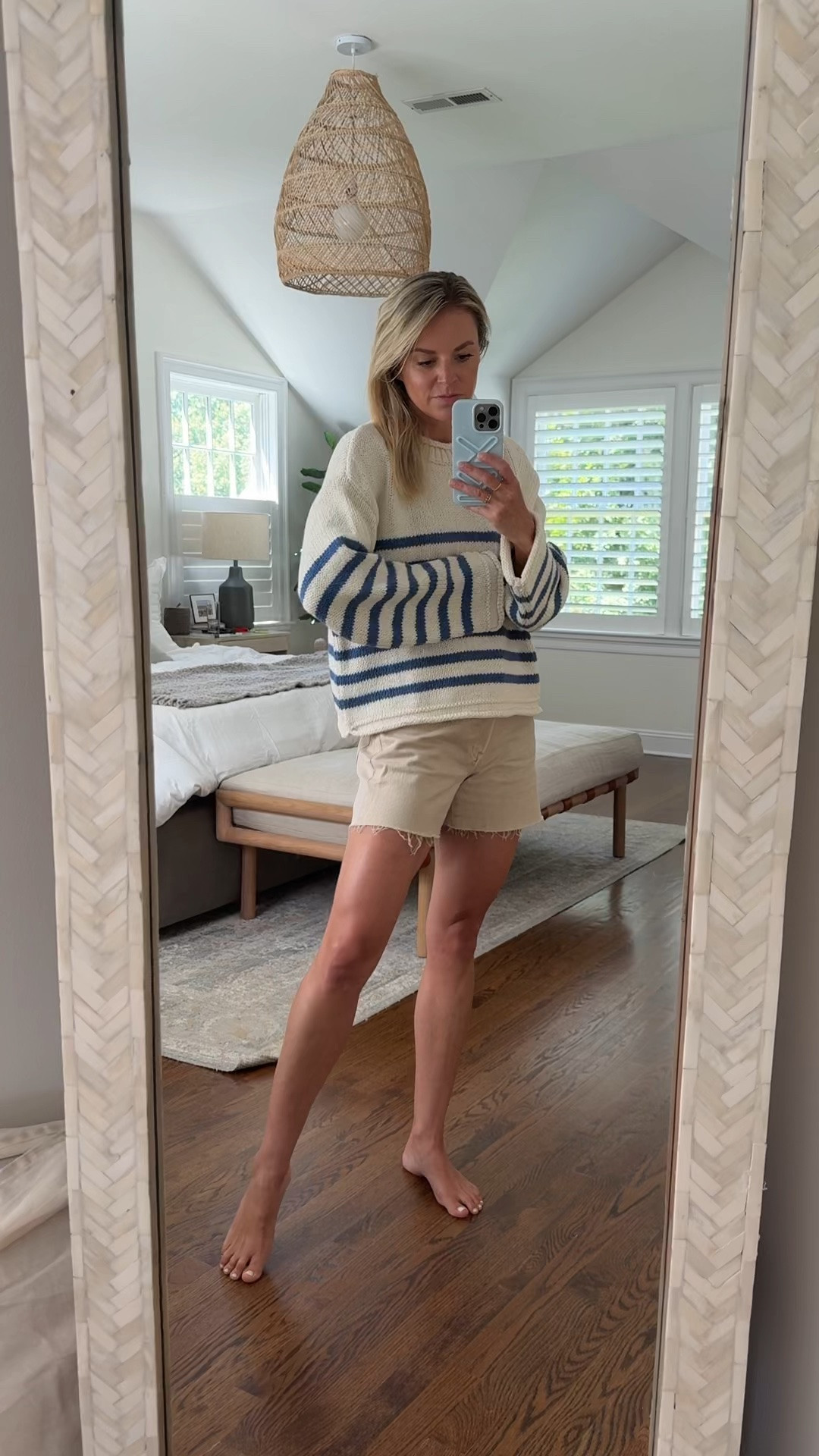 Bought this sweater in yellow and needed the blue striped one! 
•I sized up 1 to a medium in sweater 
•26 shorts, tts

Under $100

#LTKgrwm #LTKmomlife #LTKootd