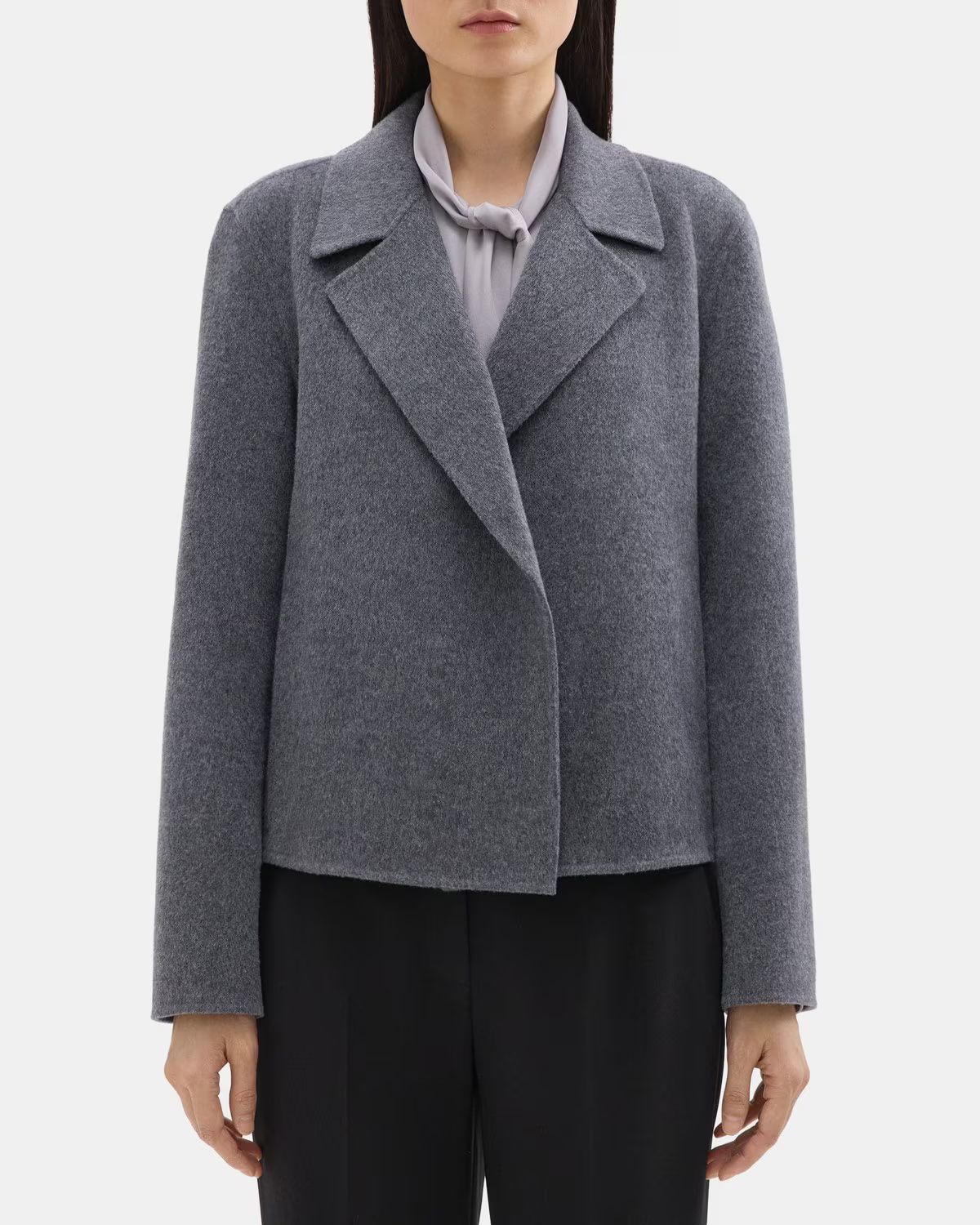 Cropped Open Front Jacket in Double-Face Wool-Cashmere | Theory Outlet