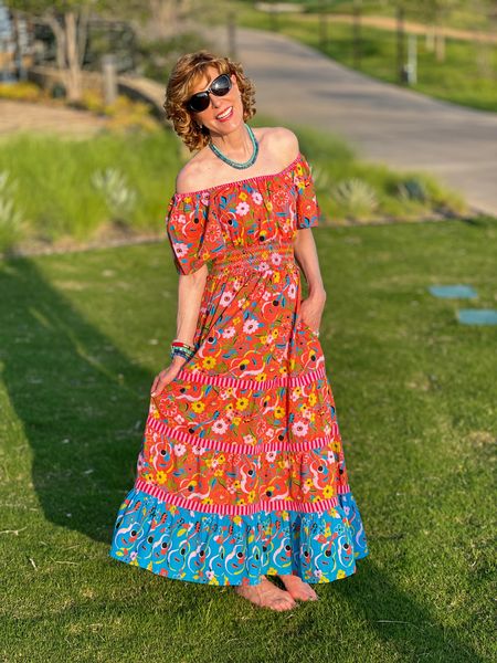This colorful maxi dress is gorgeous and gets all the compliments! Wear it in or off the shoulder!

I paired it with a colorful Allie & Bess bracelet stack and necklace!

#LTKStyleTip #LTKTravel #LTKOver40