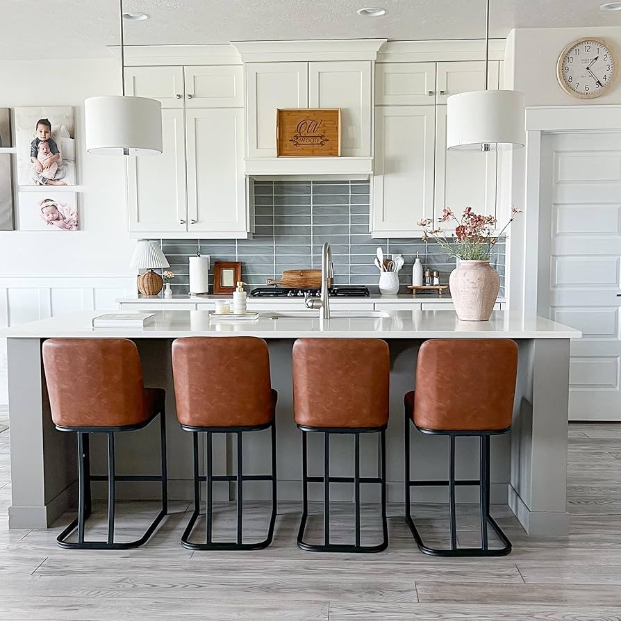 PHI VILLA Bar Stools Set of 4 with Back - 24" Bar Stools for Kitchen Island, Black Metal Kitchen ... | Amazon (US)