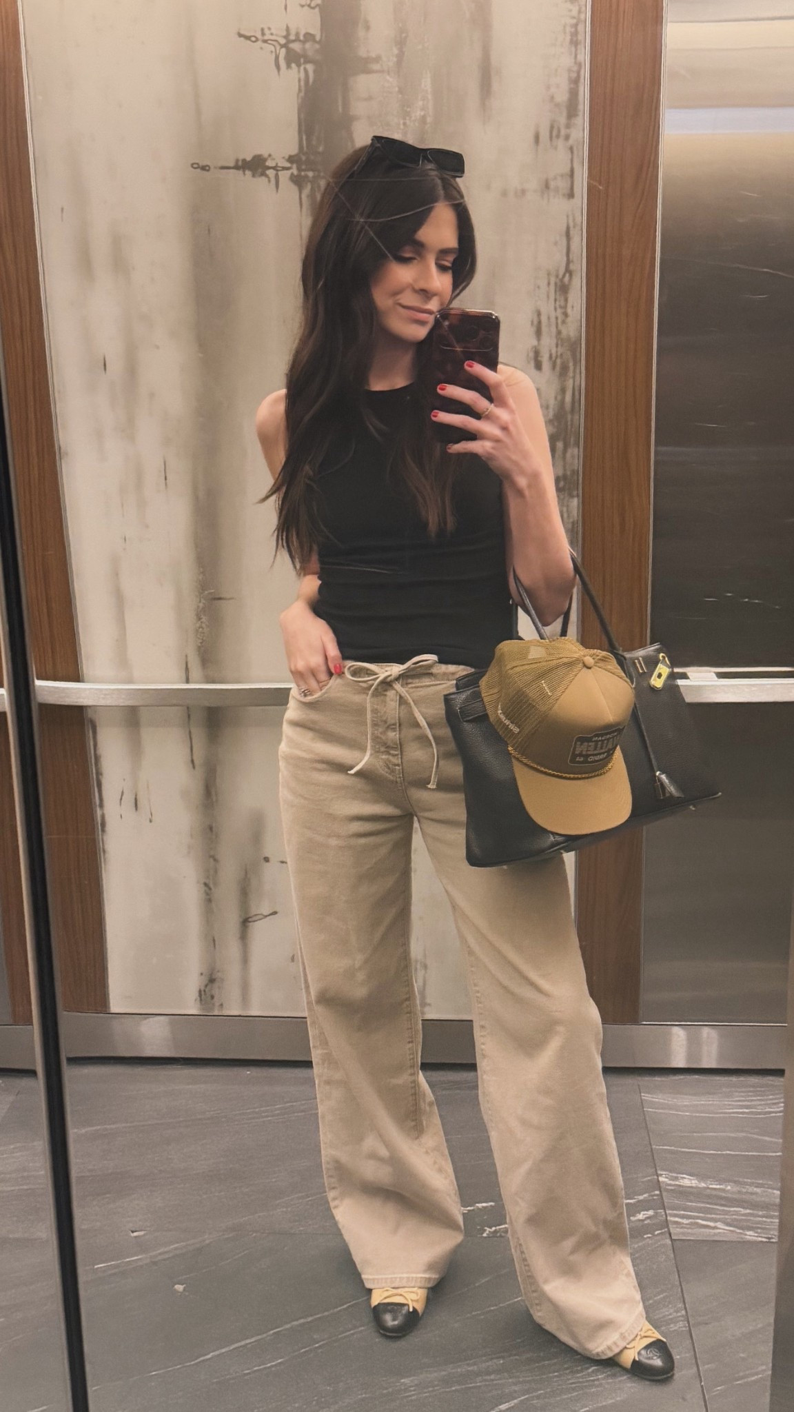 Casual Friday chic outfit 
Tan jeans, beige jeans, Chanel flats, target tank top, neutral outfits, minimal outfit 

#LTKootd #LTKWorkwear #LTKdayinmylife