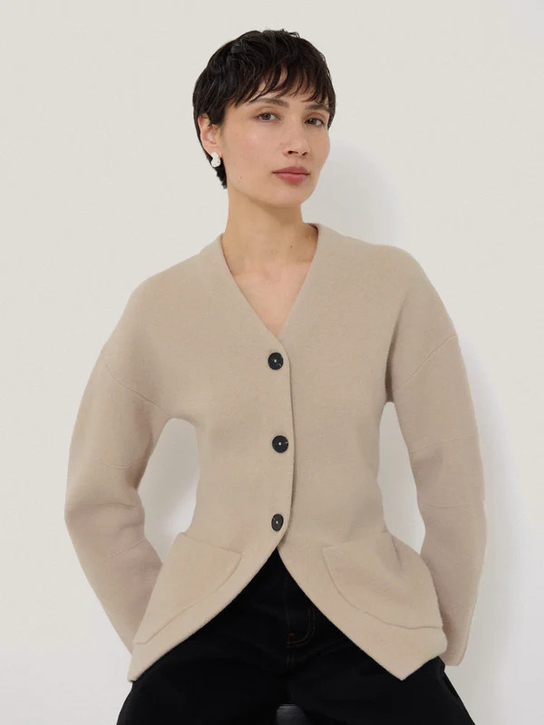 Darted Longline Knit Jacket | Cream | Jigsaw (UK)