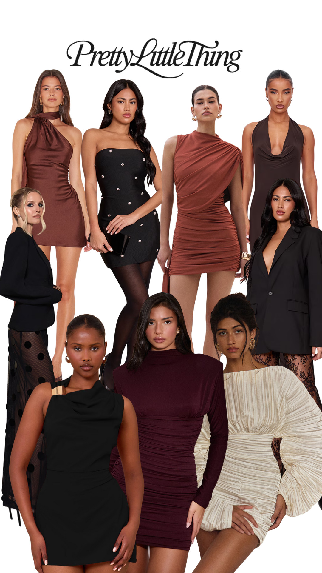 PrettyLittleThing, Black Lace Wide-Leg, Black Trim Mini Dress, Petite Black Button-Up Maxi, Burnt Orange Slinky, Premium Black Sheer, Premium Black Woven, Plum Ruched Maxi, Black Bandage, Ivory Plissé, Chocolate Soft Touch, Chocolate Satin Scarf 

 #LTKuk #LTKautumn #LTKstyletip
