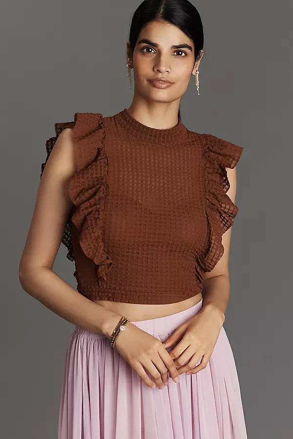 Maeve Crop Ruffle Mesh Top | Anthropologie (US)