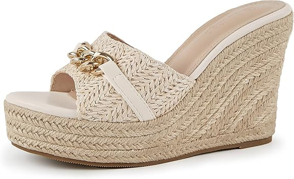 Coutgo Women's Wedge Sandals Platform Espadrille Heel Chain Slip On Casual Summer Slides | Amazon (US)